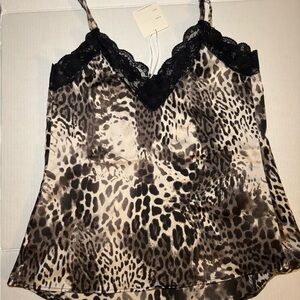 DAVI & DANI Animal Print Top with Black Lace
